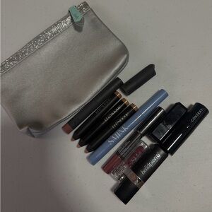 Sephora Lipstick & Lip Pencil Set with Silver Pouch - Pink, Mauve, Nude, Blue